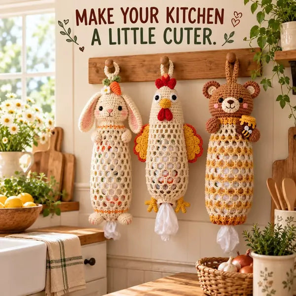 🧶 Cute Animal Bag Holder Crochet DIY Kit | Hanging Storage Craft