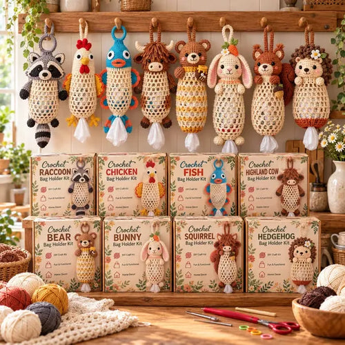 🧶 Cute Animal Bag Holder Crochet DIY Kit | Hanging Storage Craft